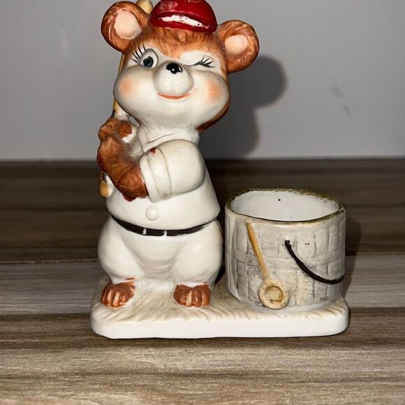 Vintage Luvkin Critters JASCO 1979 Bear Cub baseball Votive Figurine - Picture 1 of 8